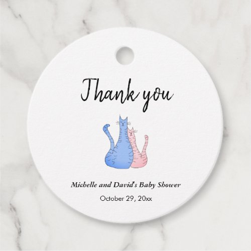 Baby Shower Thank you Cat Twins Blue Pink Favor Tags
