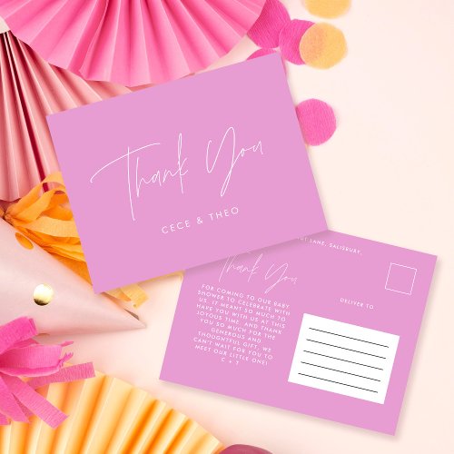 Baby shower thank you cerise pink elegant modern postcard