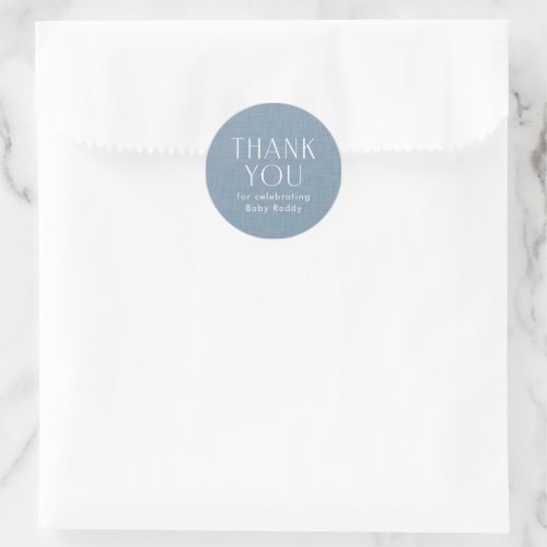 Baby shower thank you chambray blue classic round sticker