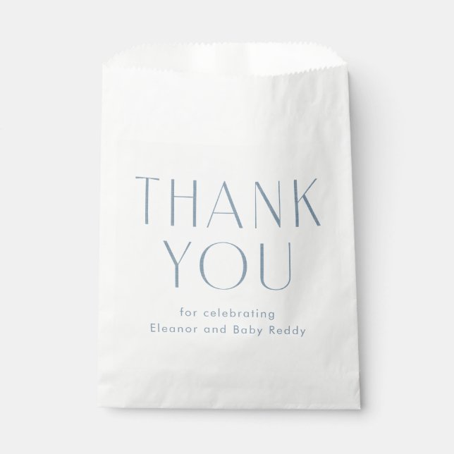 Baby shower thank you chambray blue favor bag (Front)