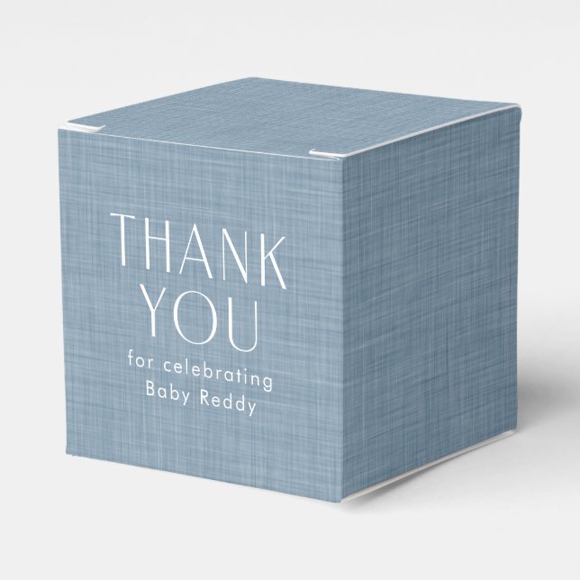 Baby shower thank you chambray blue favor boxes (Front Side)