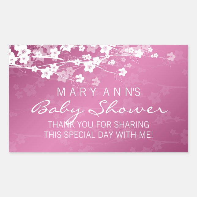 Baby Shower Thank you Cherry Blossom Pink Rectangular Sticker (Front)