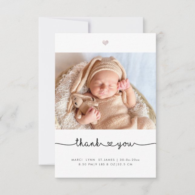 Baby Shower Thank You Chic Love Script Card (Front)