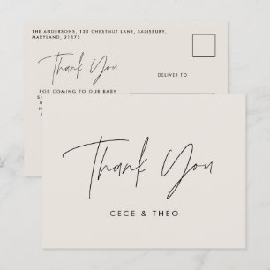 Baby shower thank you cream neutral elegant modern postcard