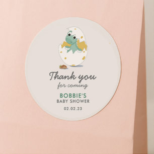 Baby Shower Thank You Cute Green Yellow Dino Classic Round Sticker
