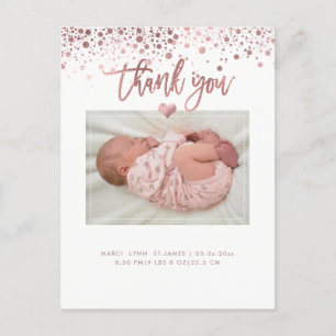 Baby Shower Thank You/Dazzled Faux Rose Gold Postcard