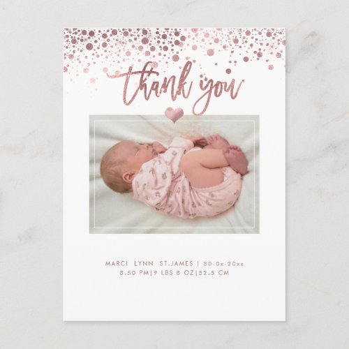 Baby Shower Thank YouDazzled Faux Rose Gold Postcard