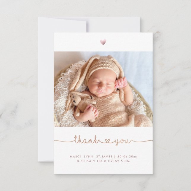 Baby Shower Thank You Faux Rose Gold Love Script Card (Front)