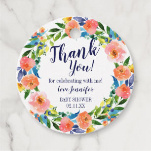 Baby Shower Thank you Favor Tags Watercolor Flower