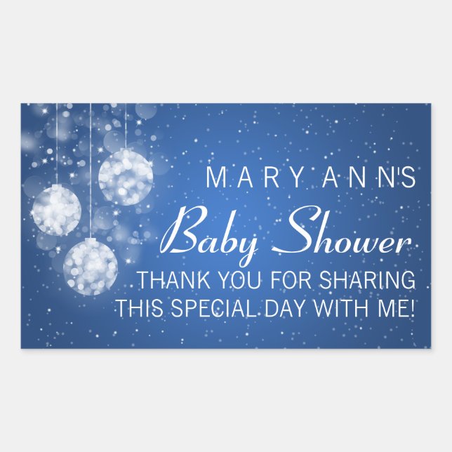 Baby Shower Thank you Festive Baubles Blue Rectangular Sticker (Front)