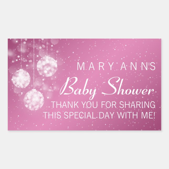 Baby Shower Thank you Festive Baubles Pink Rectangular Sticker (Front)