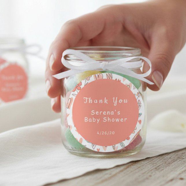 Baby Shower Thank You Floral Heart Classic Round Sticker (Creator Uploaded)