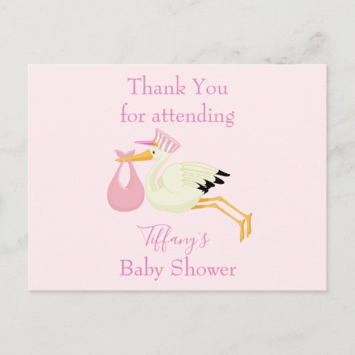 Baby Shower Thank You for attending Stork Postcard