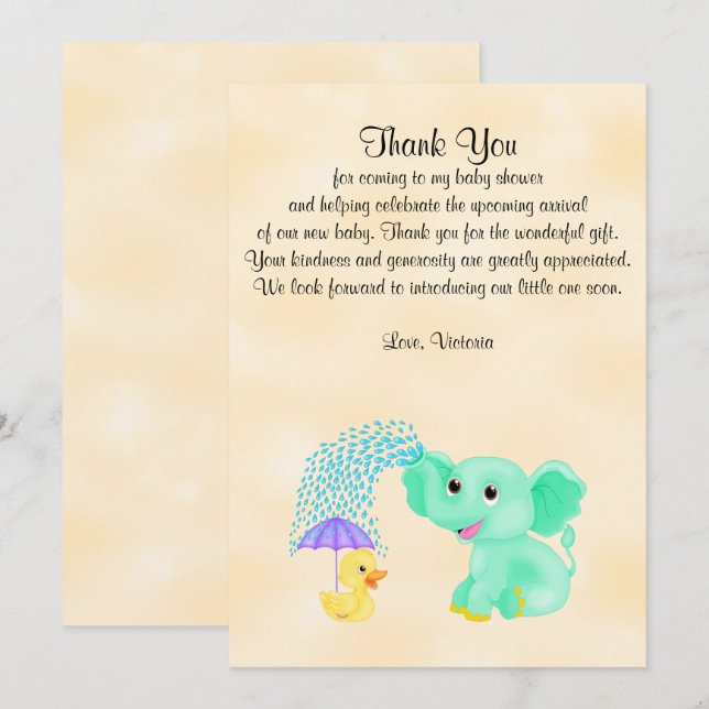 Baby Shower Thank You Gender Neutral Elephant Invitation (Front/Back)