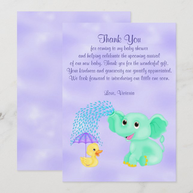 Baby Shower Thank You Gender Neutral Elephant Invitation (Front/Back)