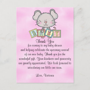 Baby Shower Thank You Girl Mouse Postcard