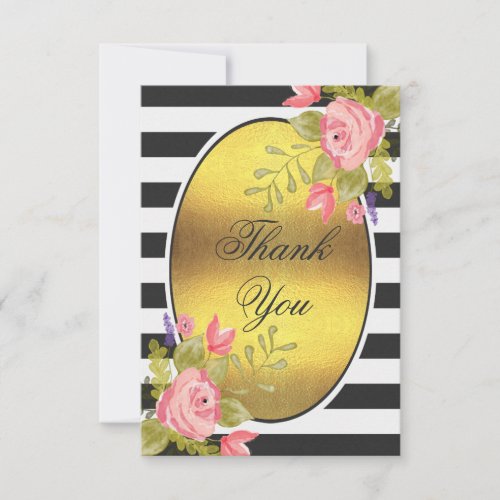 Baby Shower Thank You Gold Foil Stripes Flowers