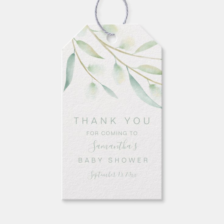 Baby Shower Thank You Greenery Elegant Watercolor Gift Tags Zazzle