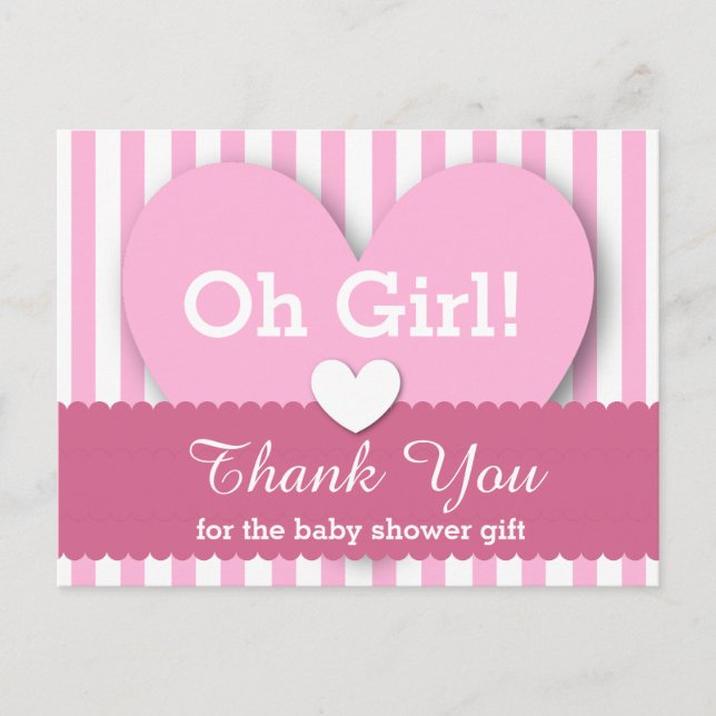 BABY SHOWER THANK YOU Hearts Stripes V06 PINK Postcard (Front)