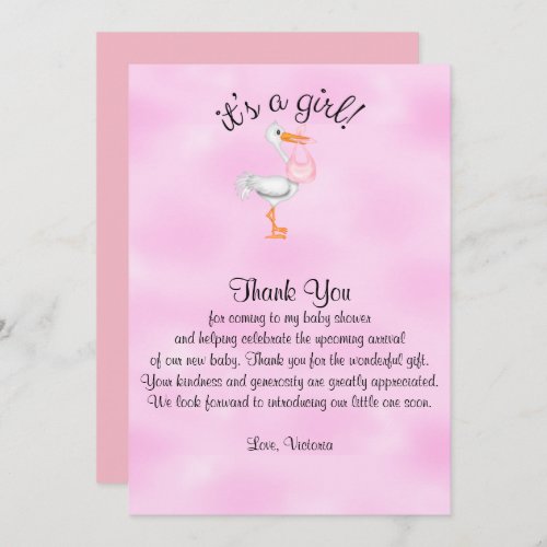 Baby Shower Thank You Its a Girl Baby Girl Stork Invitation