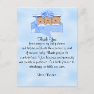 Baby Shower Thank You It's Triplets Boy Ethnic Postcard