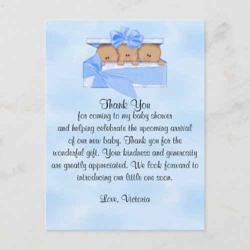 Baby Shower Thank You Its Triplets Boy Ethnic Postcard