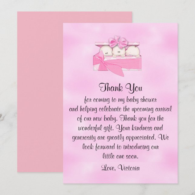 Baby Shower Thank You It's Triplets Girl Invitation (Front/Back)