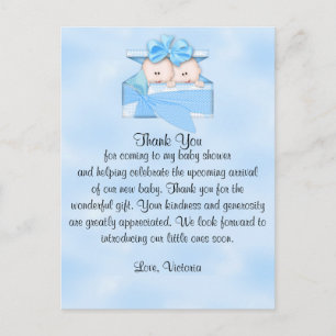 Baby Shower Thank You It's Twins Boy Postcard