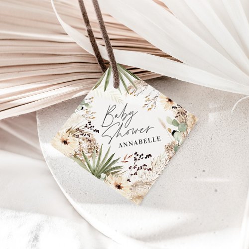 Baby shower thank you modern pampas grass foliage favor tags