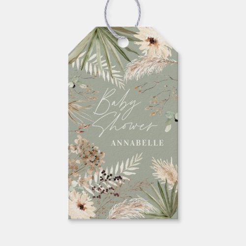 Baby shower thank you modern pampas grass foliage  gift tags