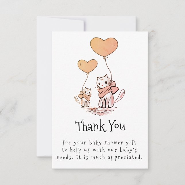 Baby Shower Thank You Mom and Baby Cats & Balloons Card (Front)