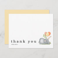 Baby Shower Thank You Name Elephant Asleep Yellow Note Card
