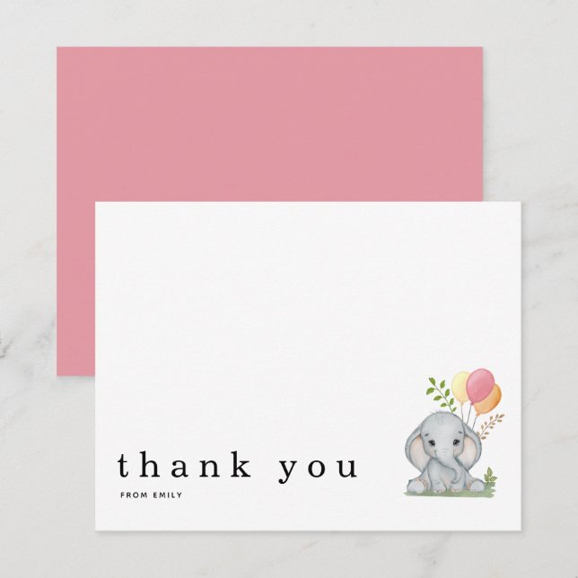 Baby Shower Thank You Name Elephant Note Card (Front/Back)
