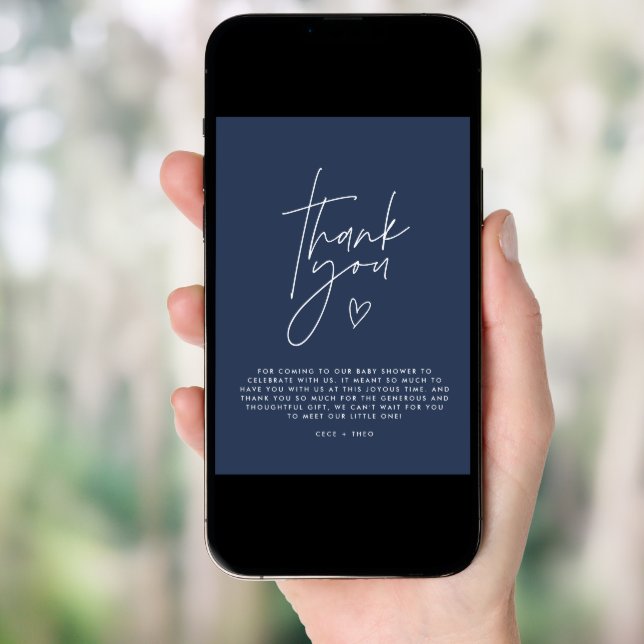 Baby shower thank you navy blue elegant modern invitation (Front Digital)