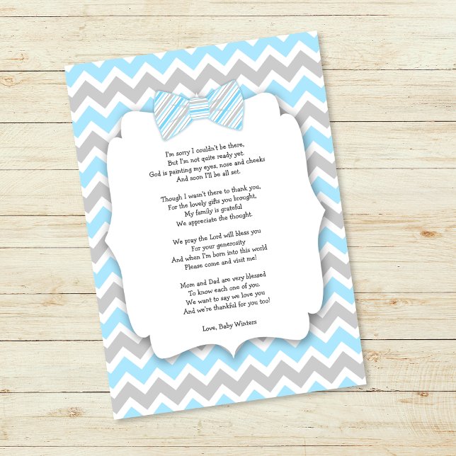 Baby shower thank you notes with poem blue gray (Creator Uploaded)