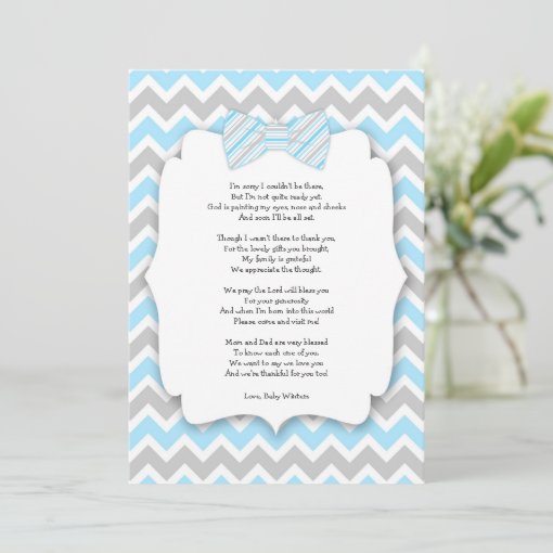 Baby shower thank you notes with poem blue gray | Zazzle