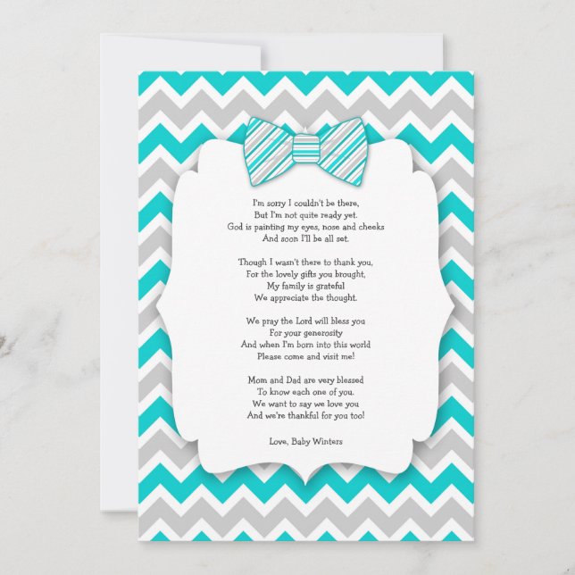 Baby shower thank you notes with poem turquoise (Front)