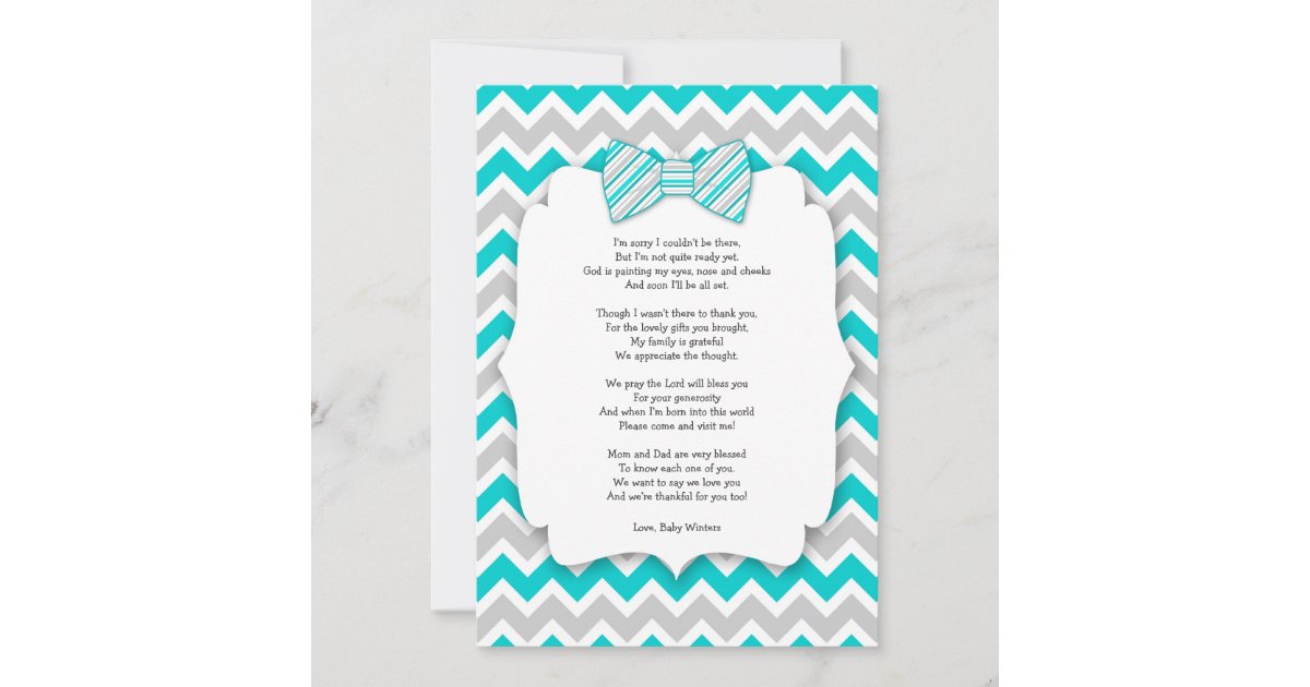 Baby shower thank you notes with poem turquoise | Zazzle.com