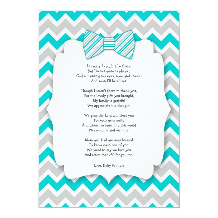 Baby shower thank you notes with poem turquoise card | Zazzle