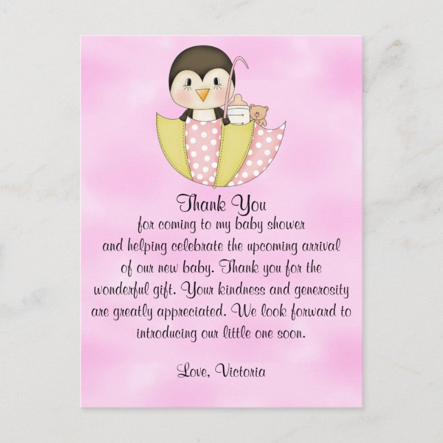 Baby Shower Thank You Penguin Postcard (Front)