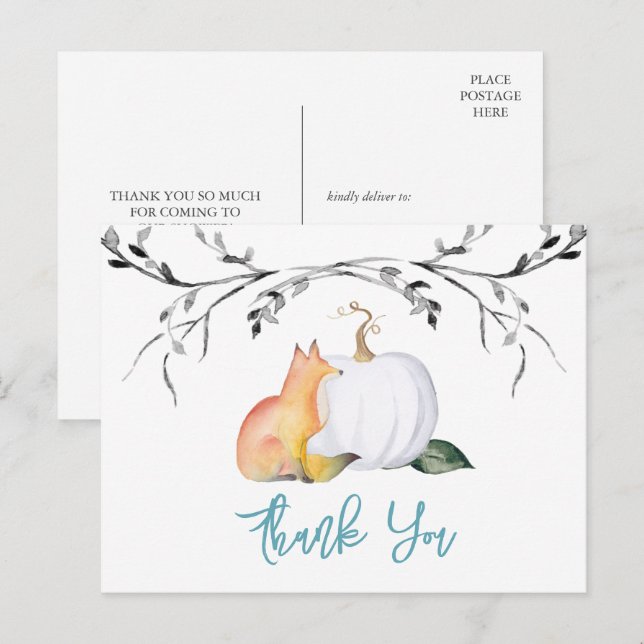Baby Shower Thank You Postcard Pumpkin & Fox (Front/Back)