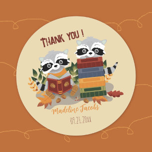 Baby Shower Thank You Raccoons with Books Sticker