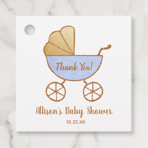 Baby Shower Thank You Retro Boy Blue Carriage Favor Tags