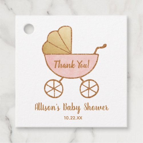 Baby Shower Thank You Retro Pink Girl Carriage Favor Tags