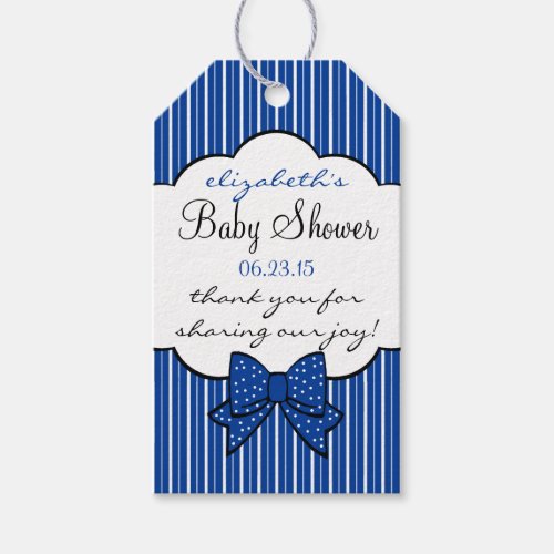 Baby Shower Thank You Royal Blue and White Stripes Gift Tags