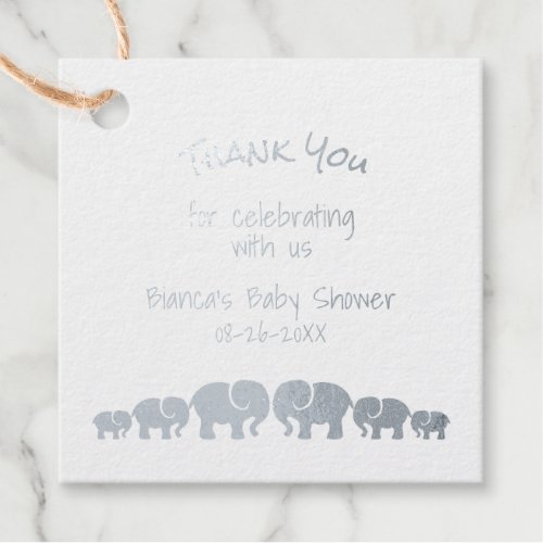 Baby Shower Thank You Silver Elephants Foil Favor Tags