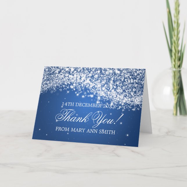 Baby Shower Thank you Sparkling Wave Blue Card (Front)