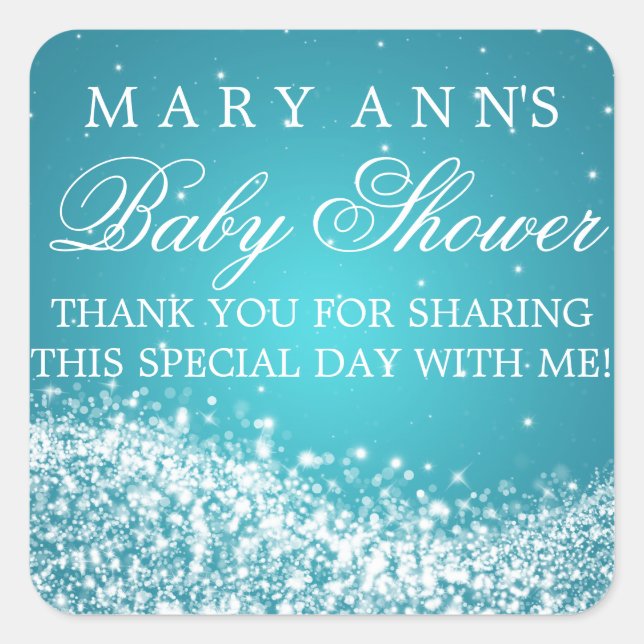 Baby Shower Thank you Sparkling Wave Turquoise Square Sticker (Front)
