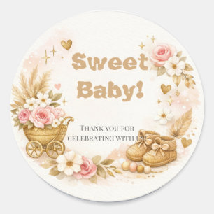 Baby Shower Thank You Sweet Baby Card Classic Round Sticker
