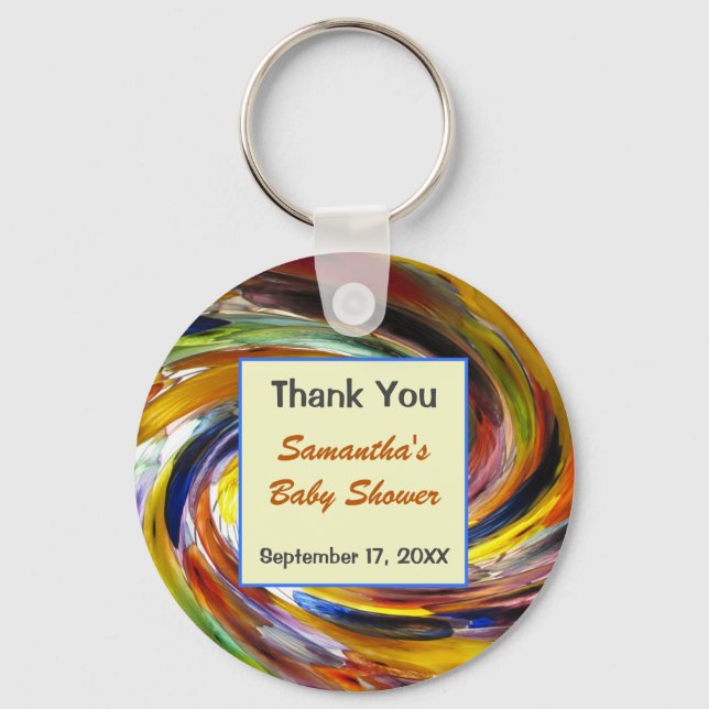 Baby Shower Thank You Swirled Colorful Keepsake Keychain (Front)